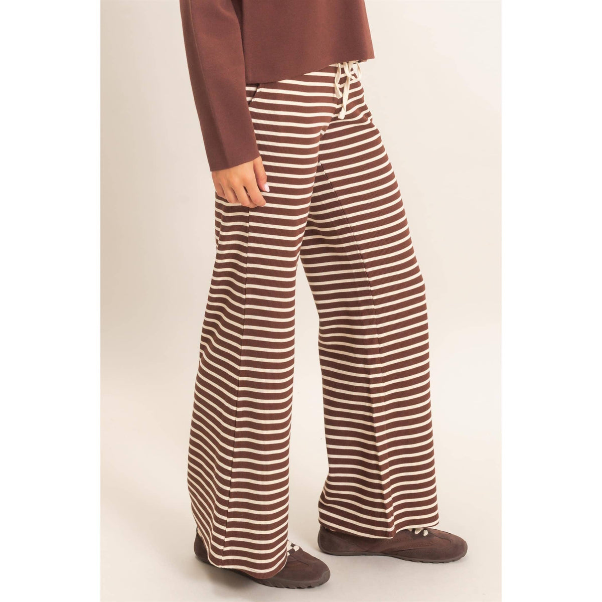 Low Rise Striped Waffle Knit Pants