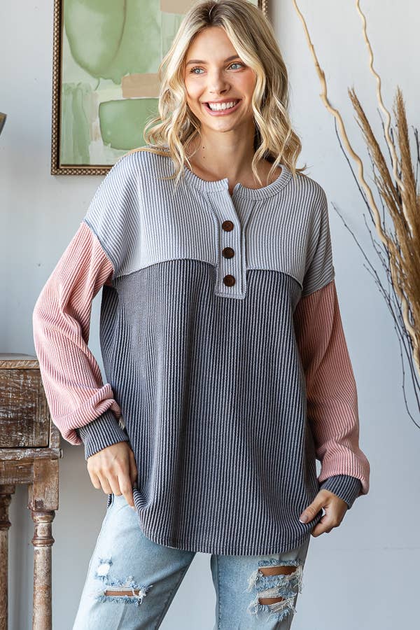 Color Block Button Front Top