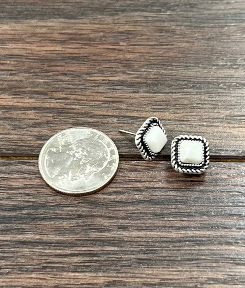 723865, 6mm Square White Turquoise Stud Earrings