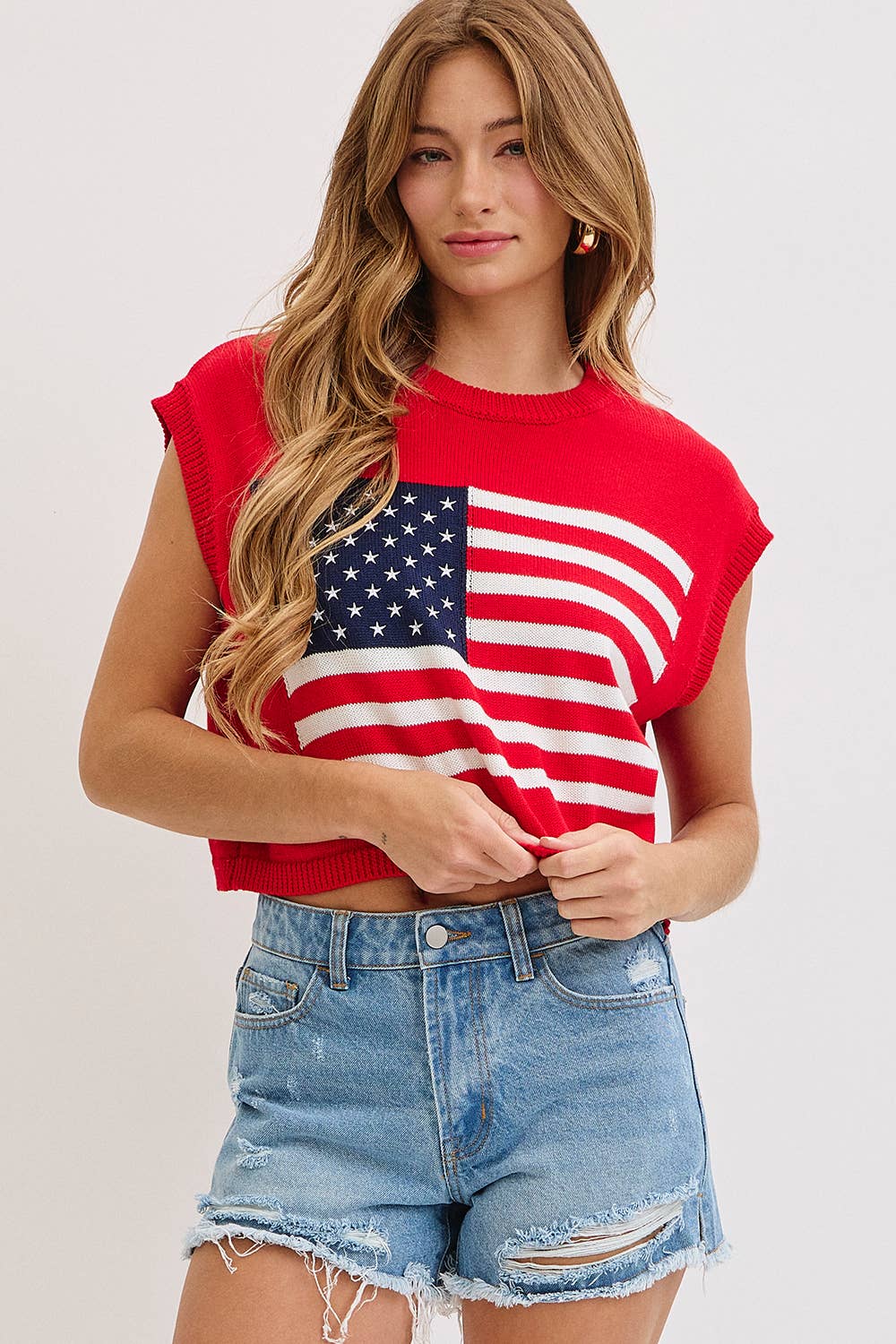 STAR AND STRIPES  AMERICAN  FLAG KNIT TOP