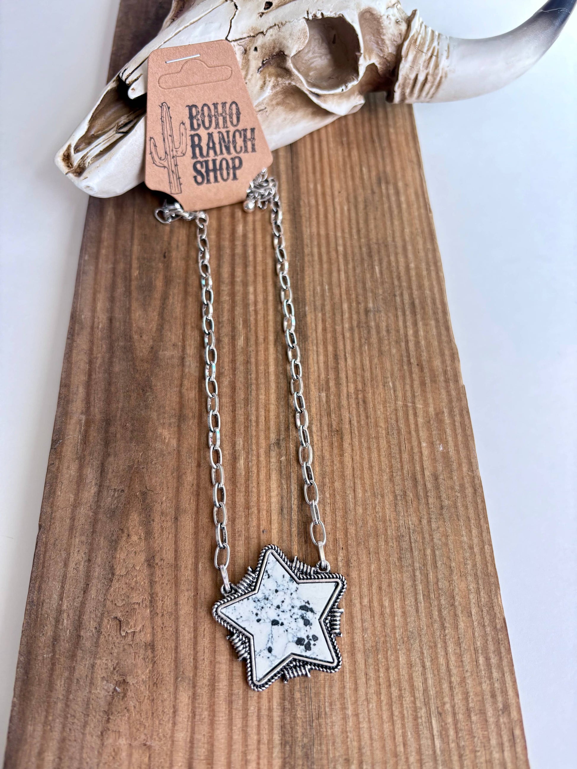 Western Marble Stone Star Pendant Chain Necklace