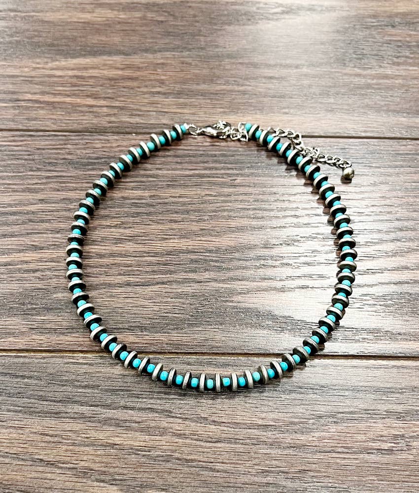 738467, Handmade 16" Rondelle Navajo Bead Necklace