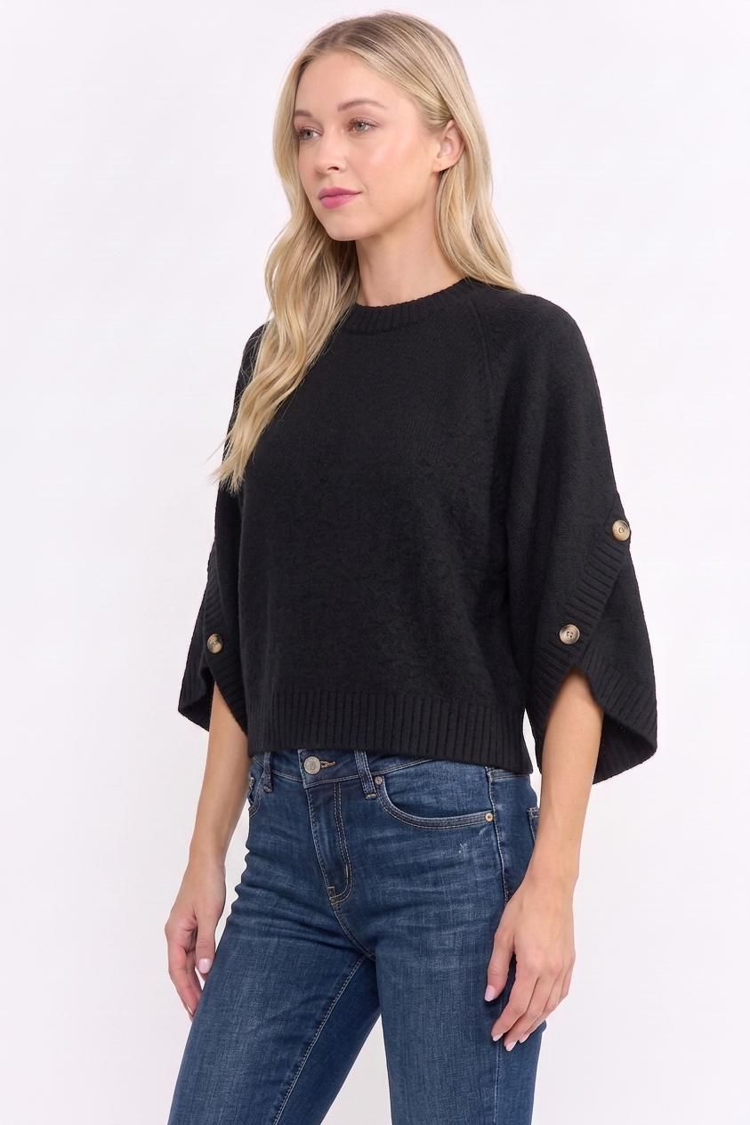 BUTTON SLEEVE KNIT PULLOVER