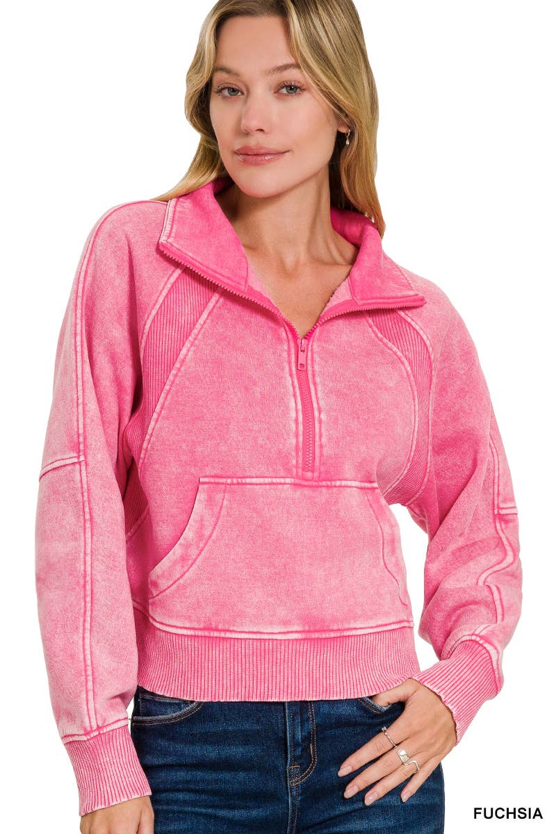 `.Half Zip Cropped Pullover