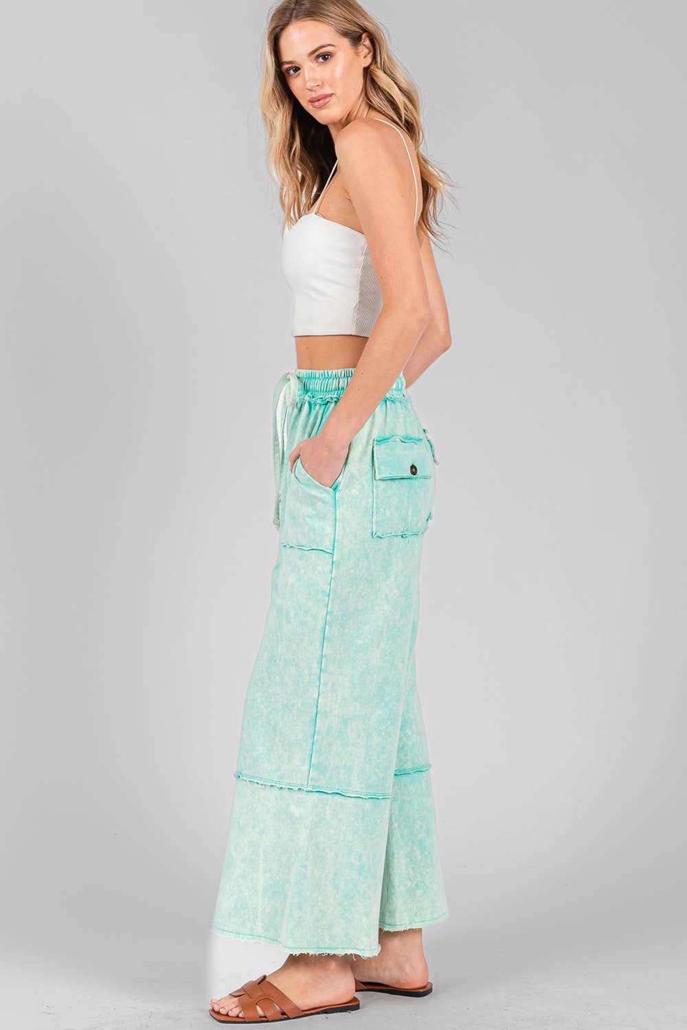 MINERAL WASHED TERRY KNIT PANTS