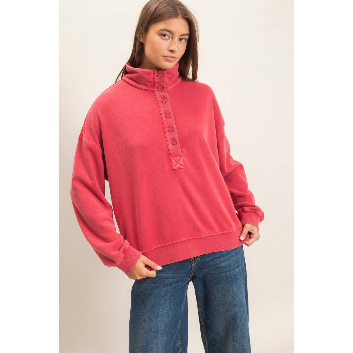Mineral Wash Button Front Sweatshirt