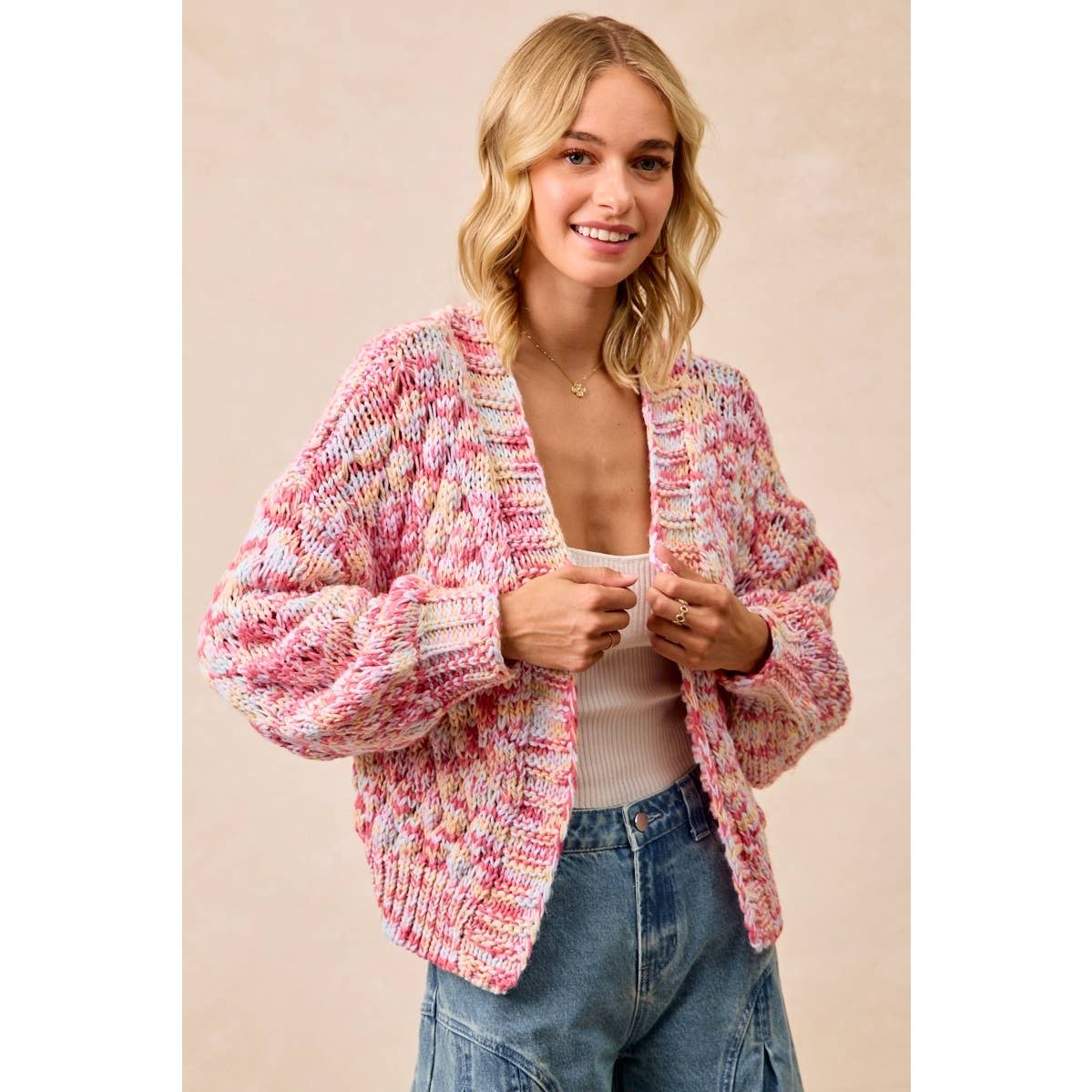 MULTI COLORS OPEN FRONT SWEATER CARDIGAN