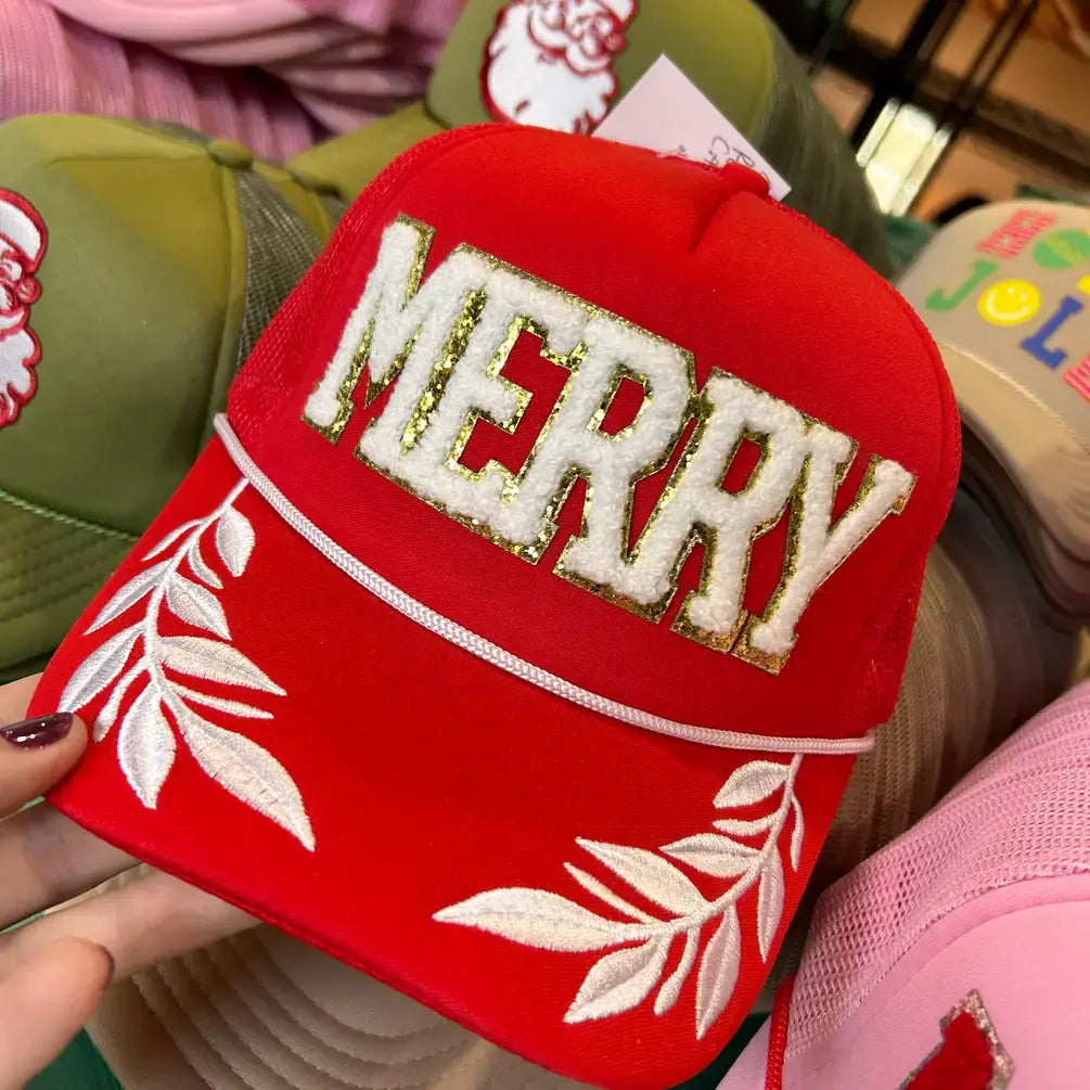 Chenille MERRY Captain Hat | Christmas Trucker | Santa Cap