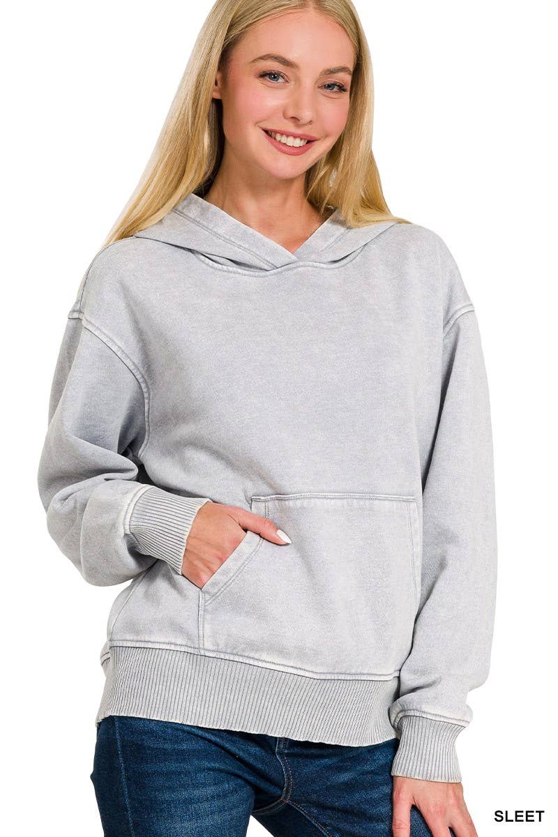 Fleece Acid Wash Kangaroo Pocket Hoodie
