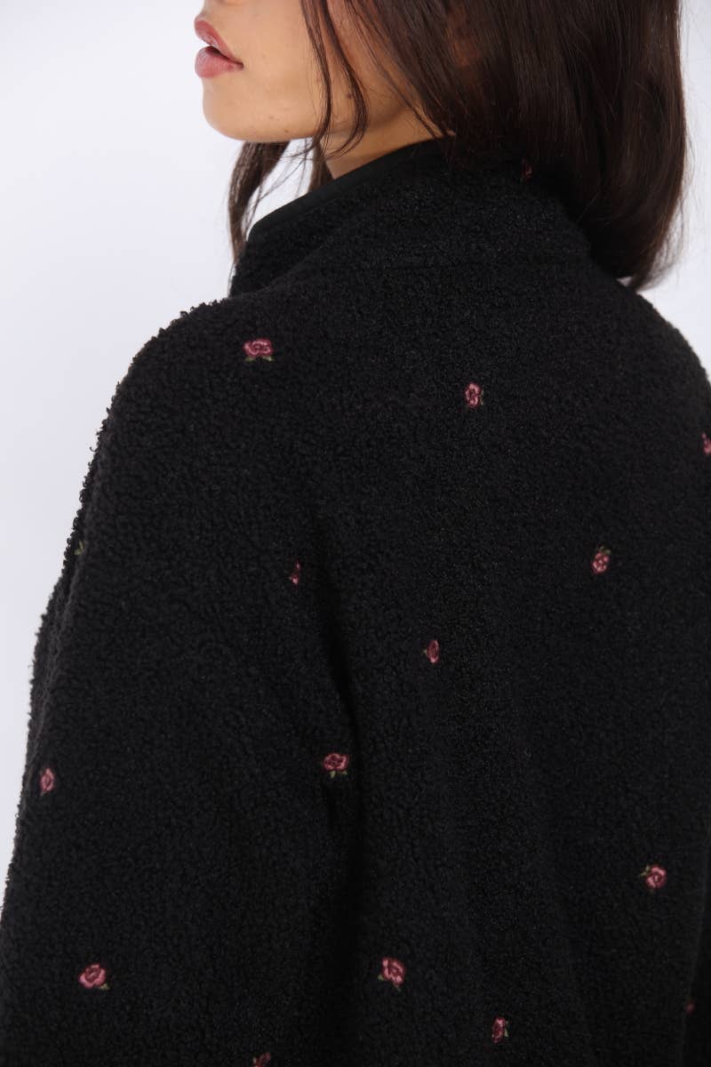 Bonded Sherpa With Embroidery Detail Jacket