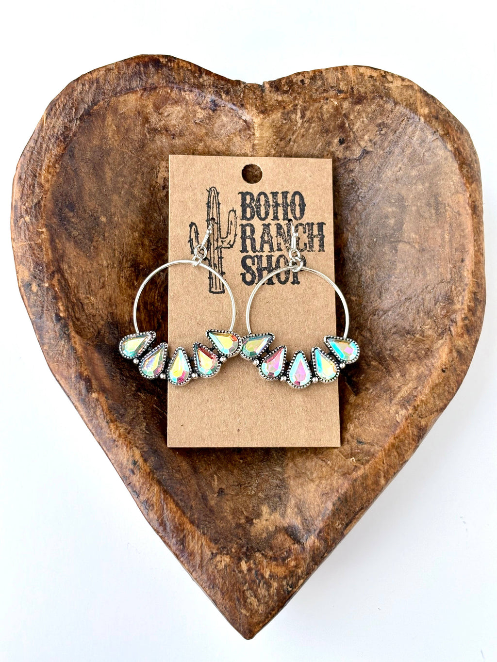 Western Teardrop Stone Hoop Dangle Drop Earrings