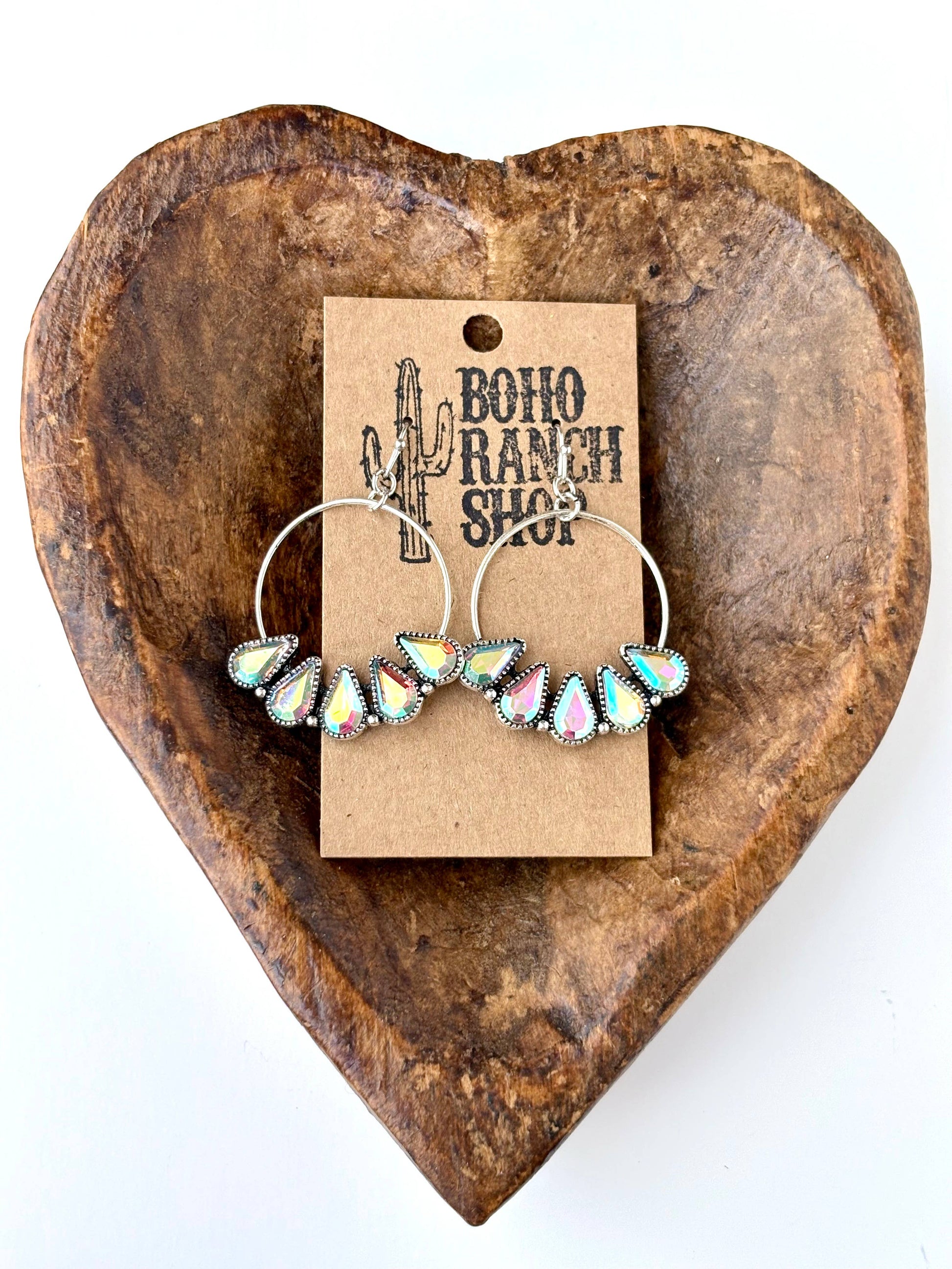 Western Teardrop Stone Hoop Dangle Drop Earrings