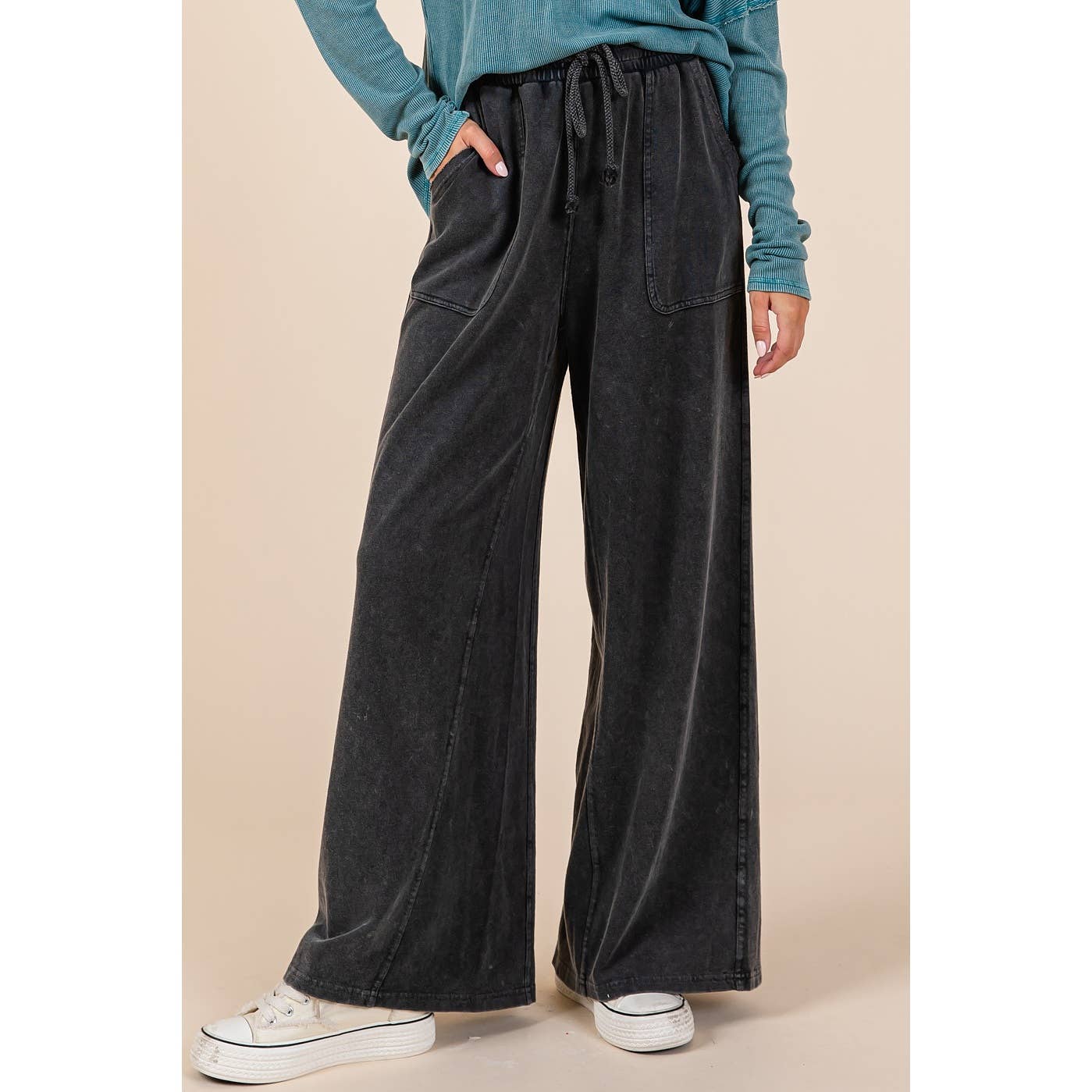 FRENCH TERRY WIDE LEG PANTS