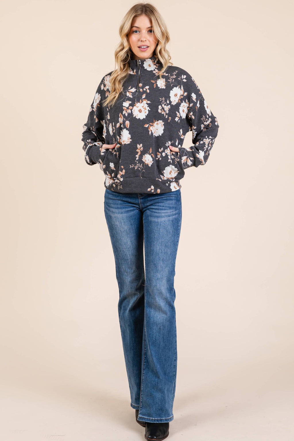 FLORAL 1/4 ZIP TOP