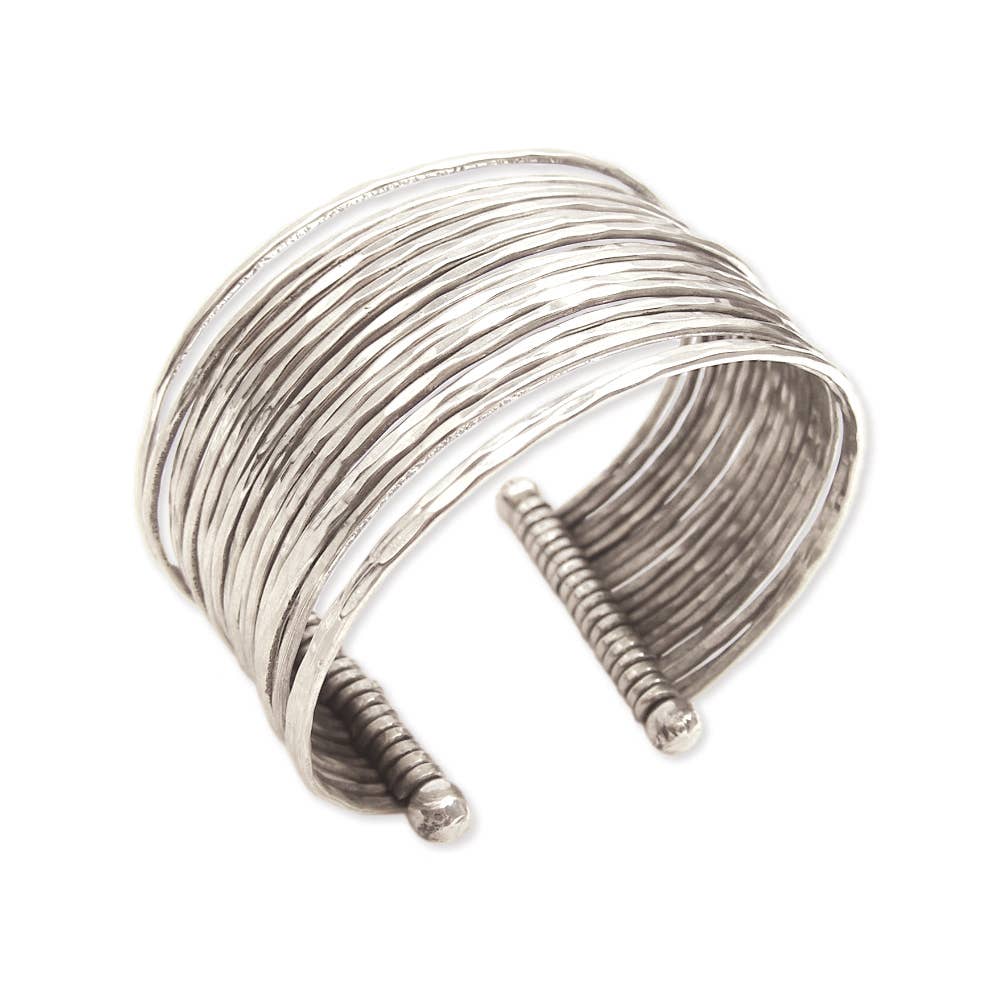 Silver Metal Thin Hammered Bunch Cuff Bracelet Gold