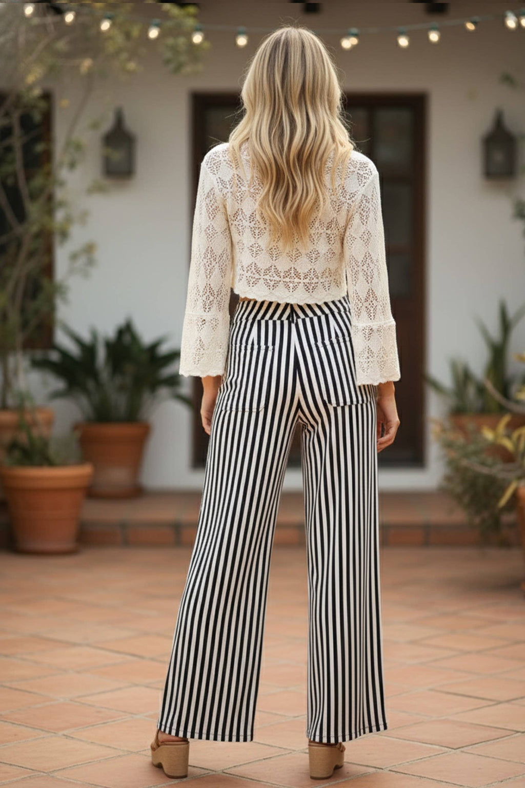 Lightweight Striped Stretch Wide Leg Woven Pants