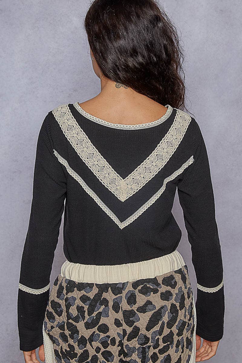 Long sleeve double gauze solid knit rib top