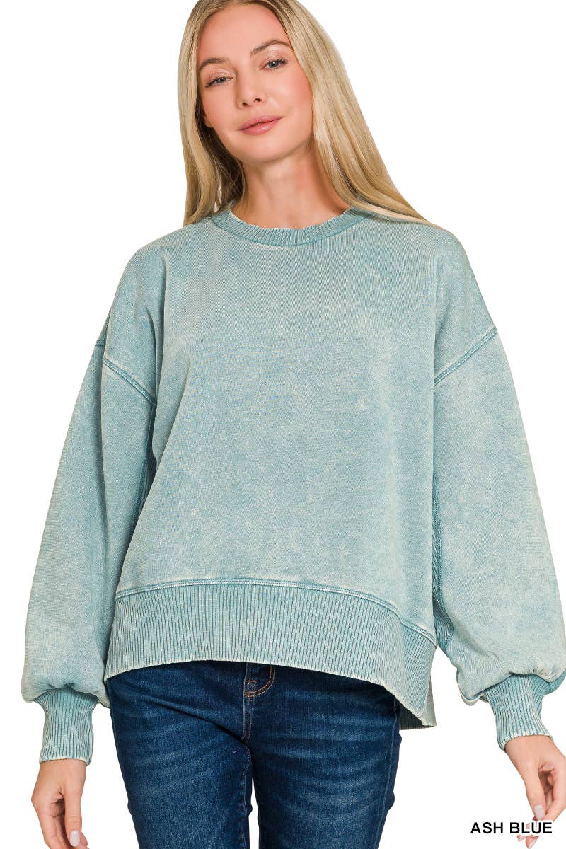 Acid Wash Fleece Oversized Pullover Zenana