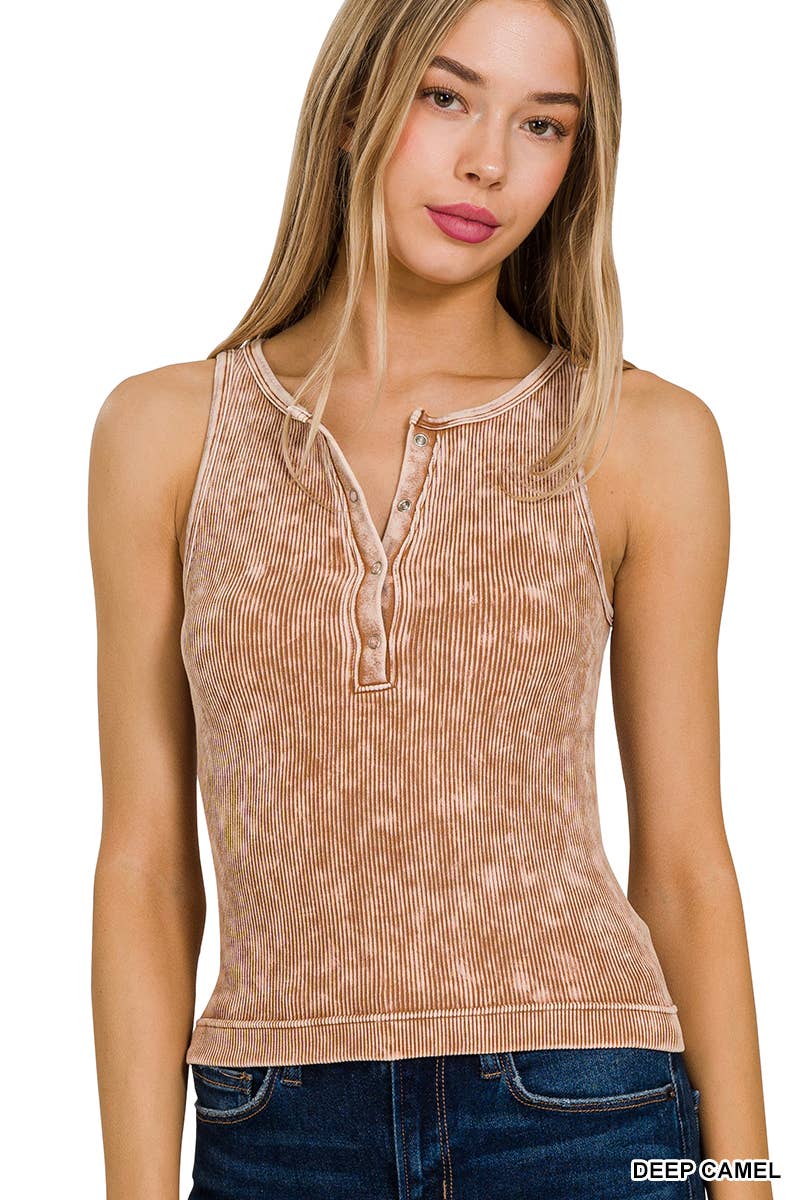 Washed Rib Seamless Snap Tank