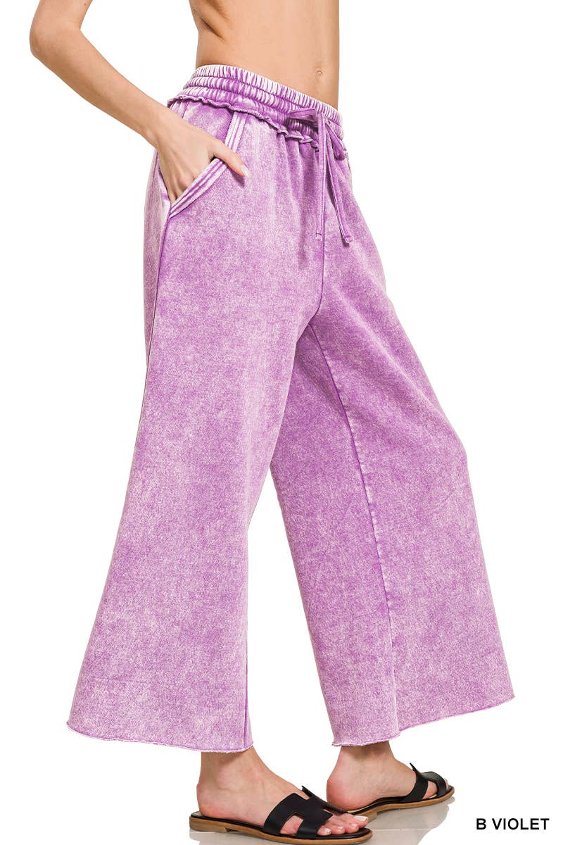",.Acid Wash Fleece Palazzo Sweatpants