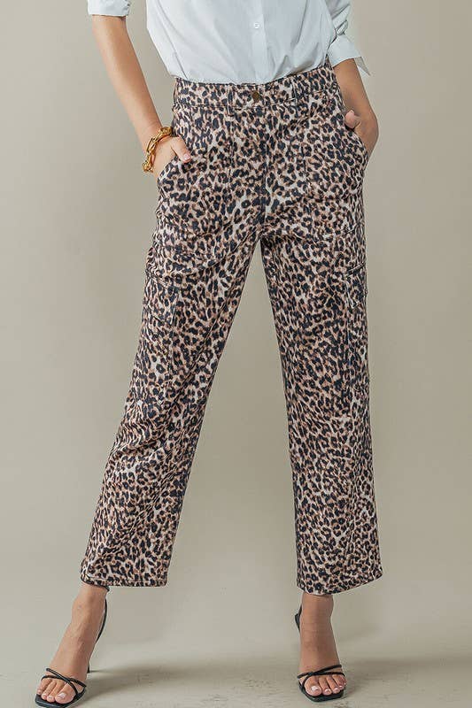 Leopard Print Cropped Cargo Pants