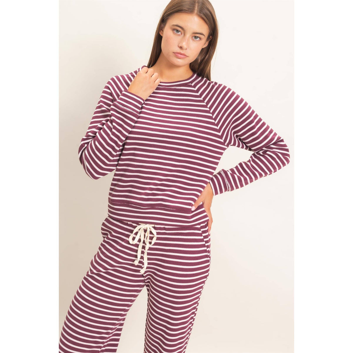 Striped Waffle Knit Raglan Top