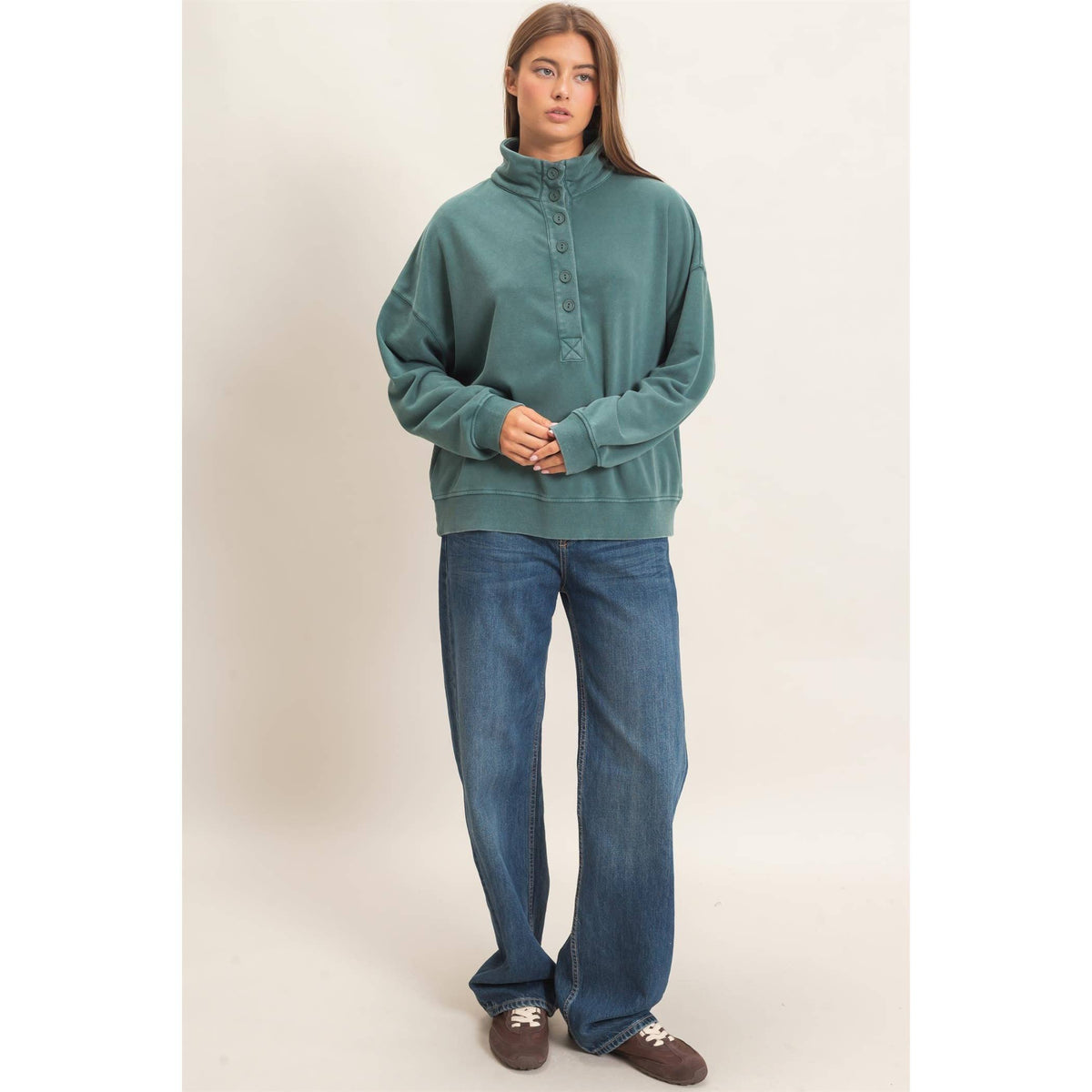 Mineral Wash Button Front Sweatshirt