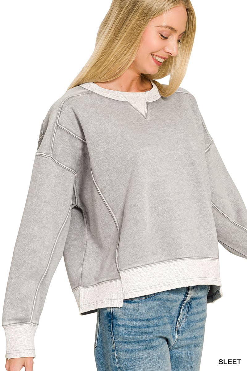 Acid Washed Fleece Contrast Trim Sweatshirts
