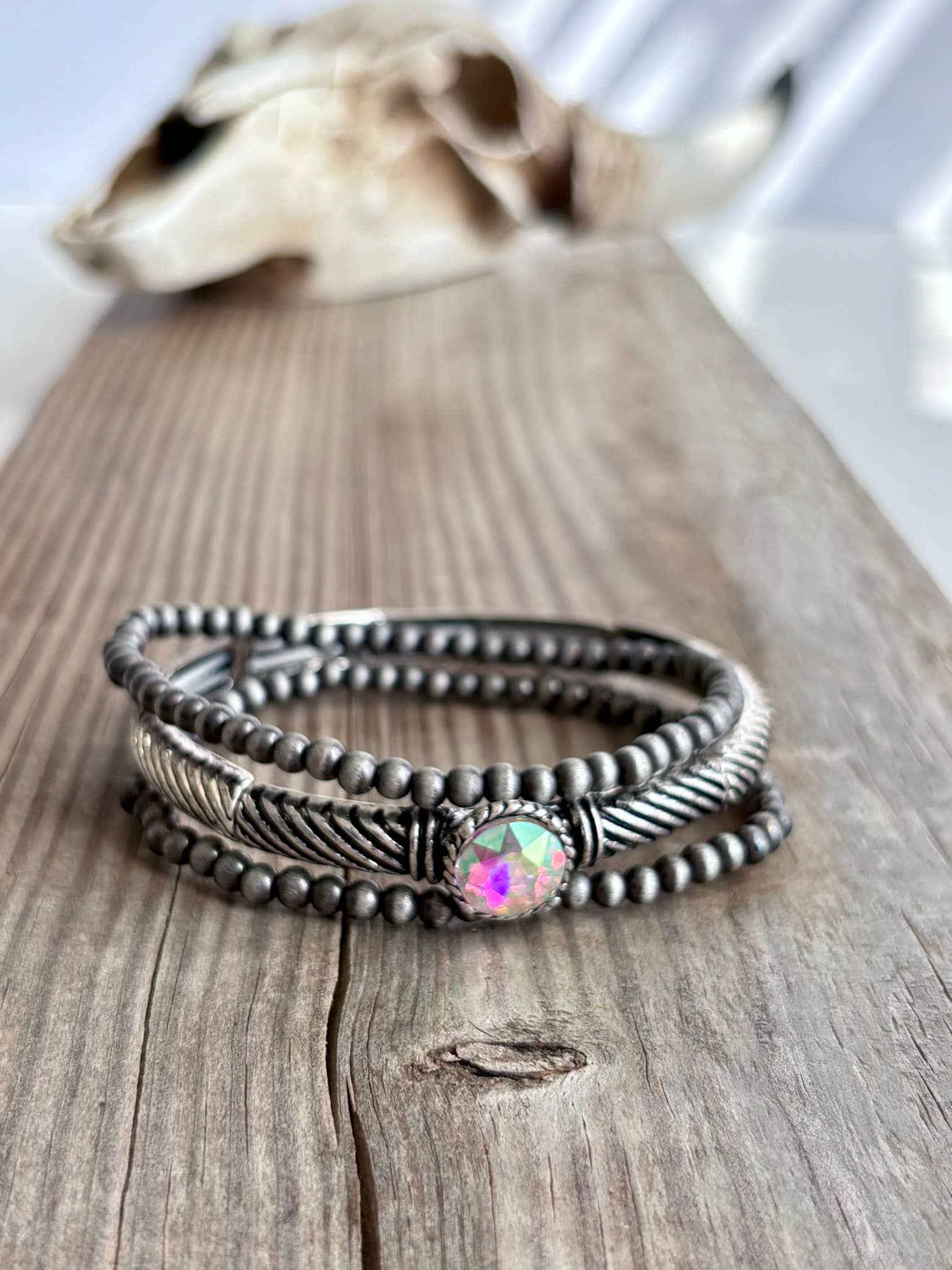 Western Navajo Glass Stone 3 Layer Stretch Bracelet