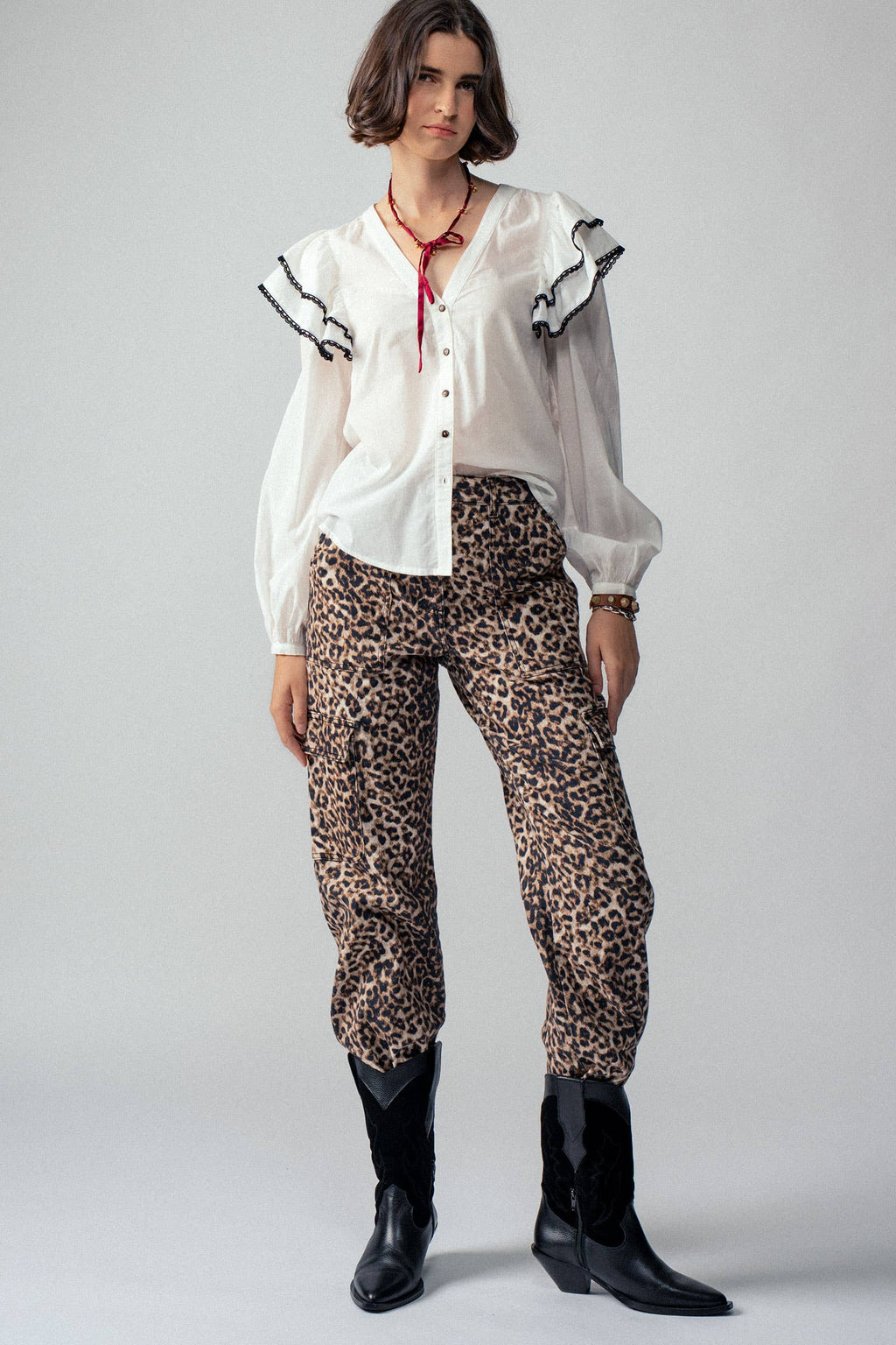 Leopard Print Cropped Cargo Pants