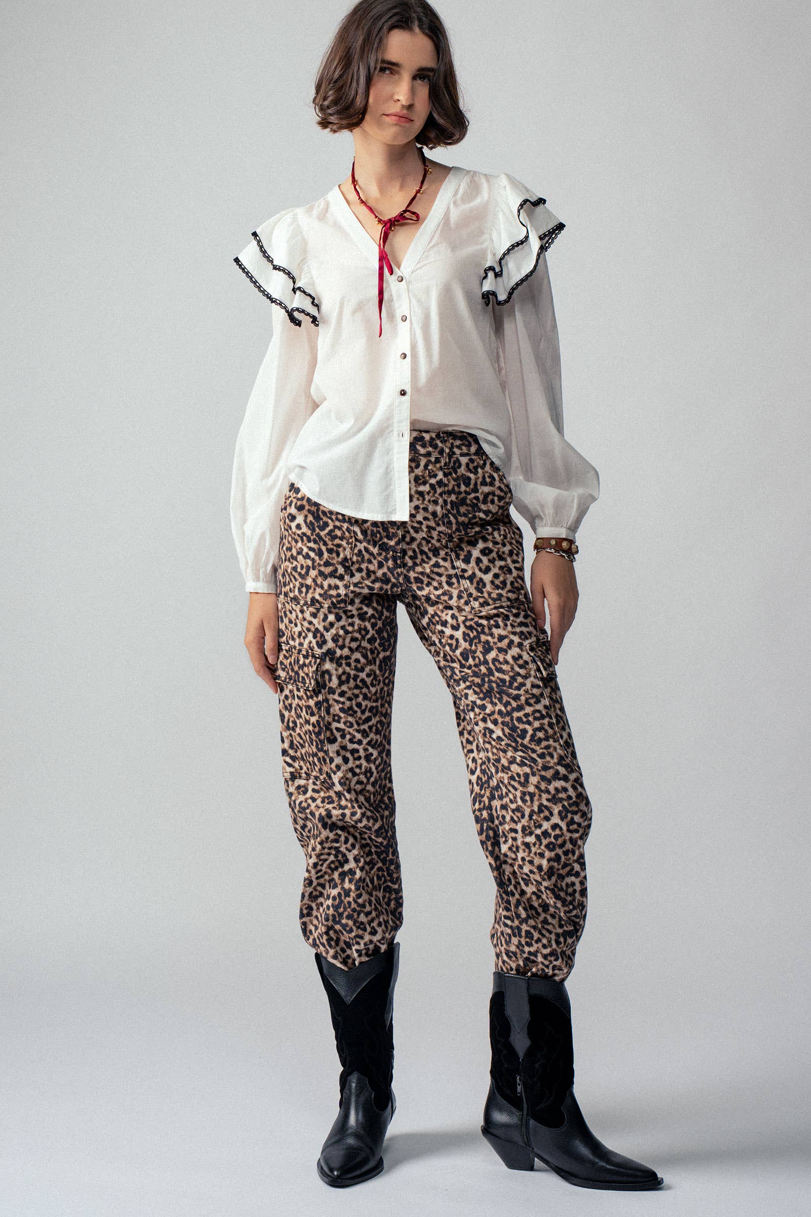 Leopard Print Cropped Cargo Pants
