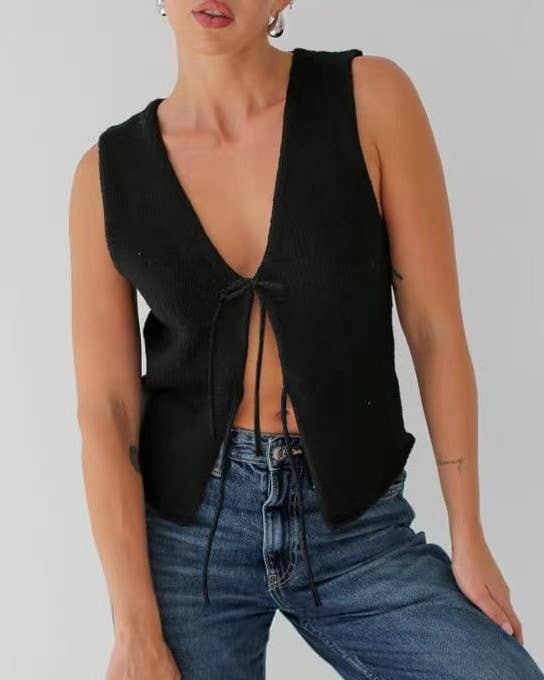 Stylish Sleeveless Lace-Up Knitted Vest
