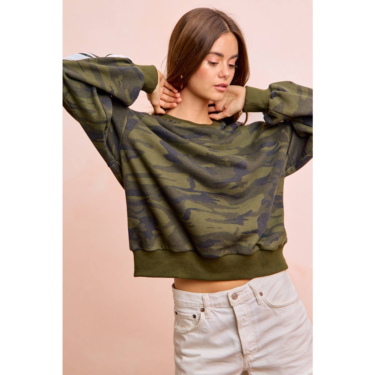 CAMOUFLAGE FRENCH TERRY LACE SWEATSHIRT TOP