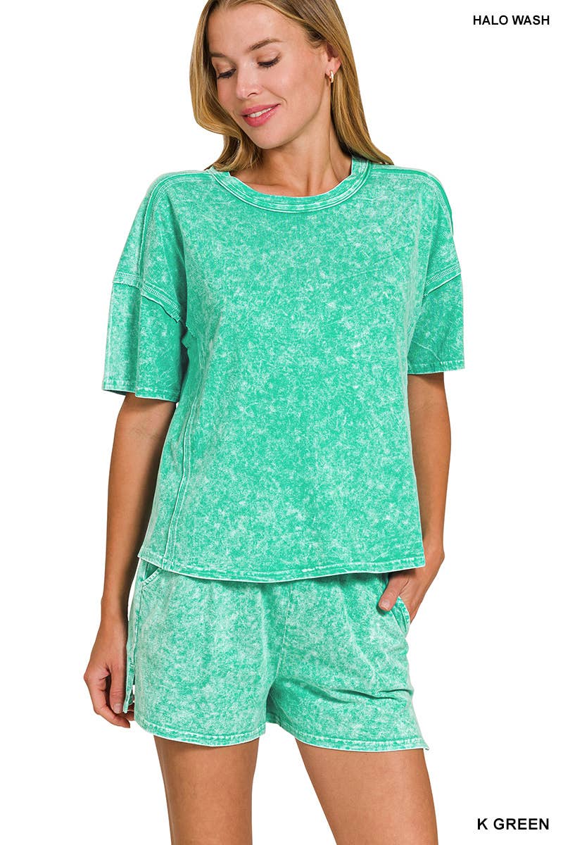 Halo Snow Washed Short Sleeve Tee Shorts Set