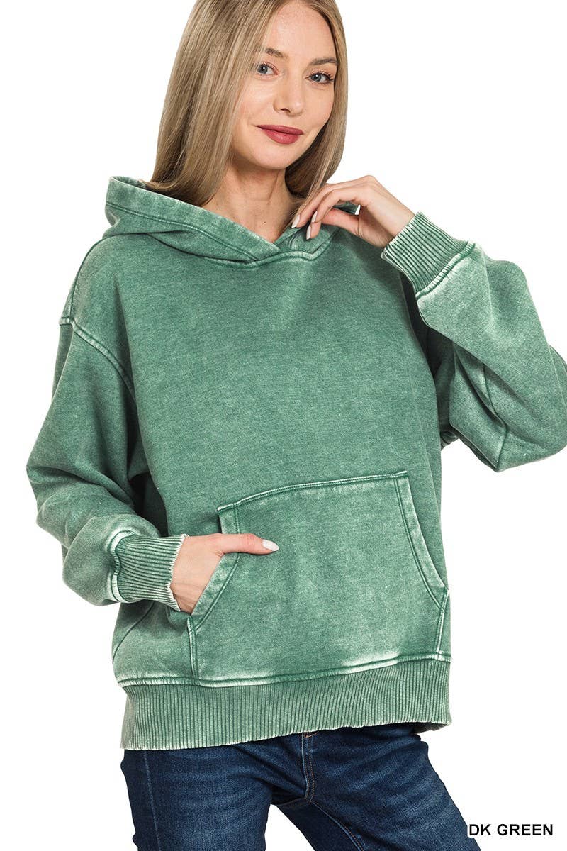 Fleece Acid Wash Kangaroo Pocket Hoodie