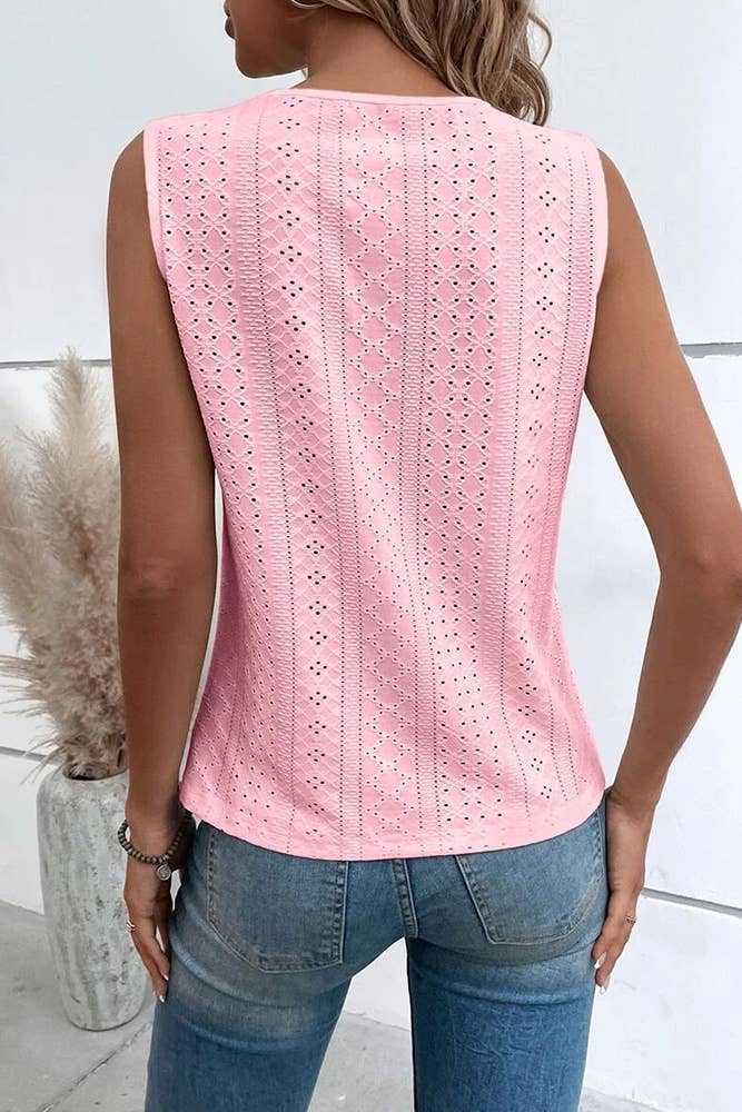 V Neck Jacquard Eyelet