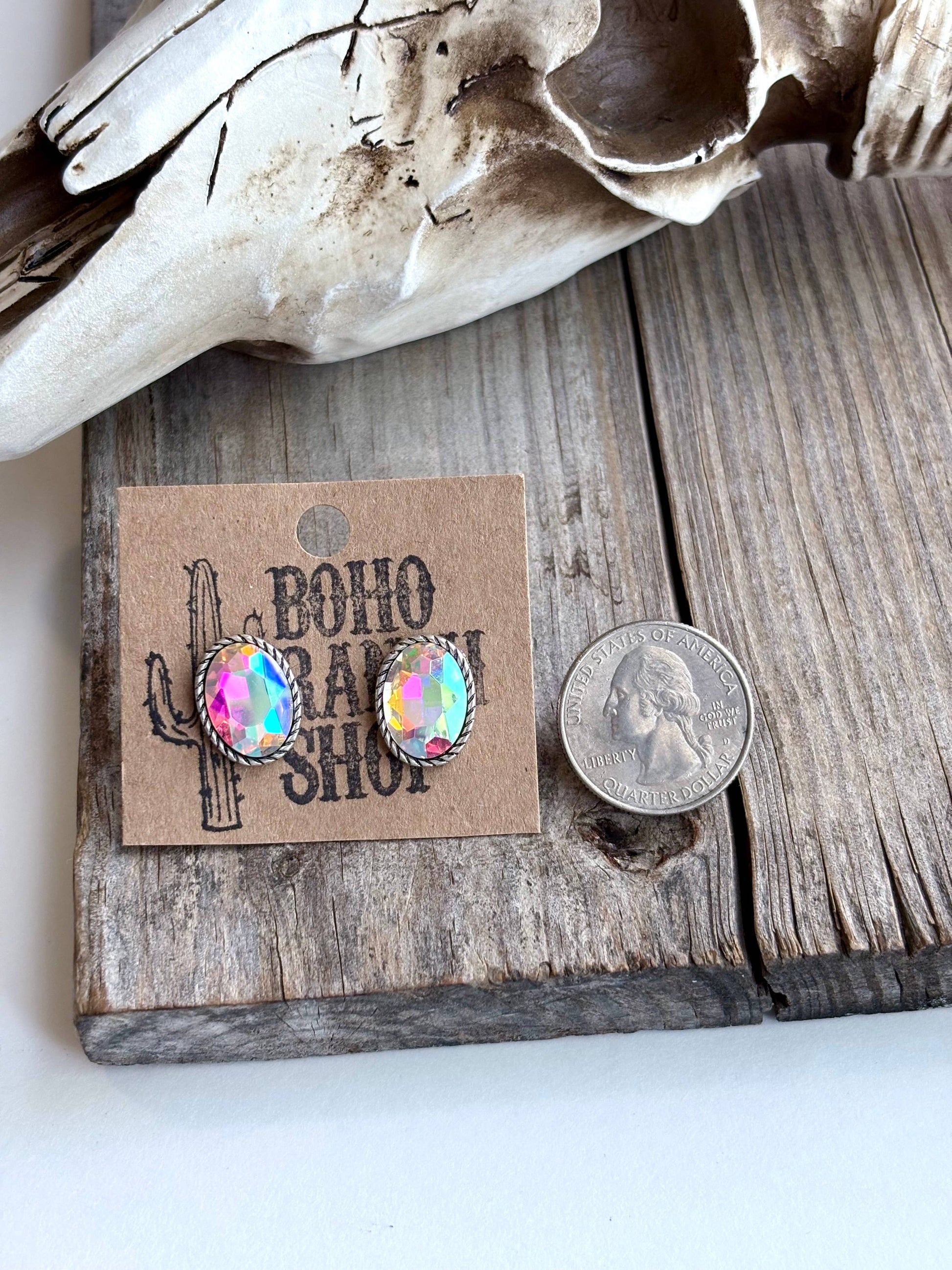 Western Bling Glass Stone Stud Earrings