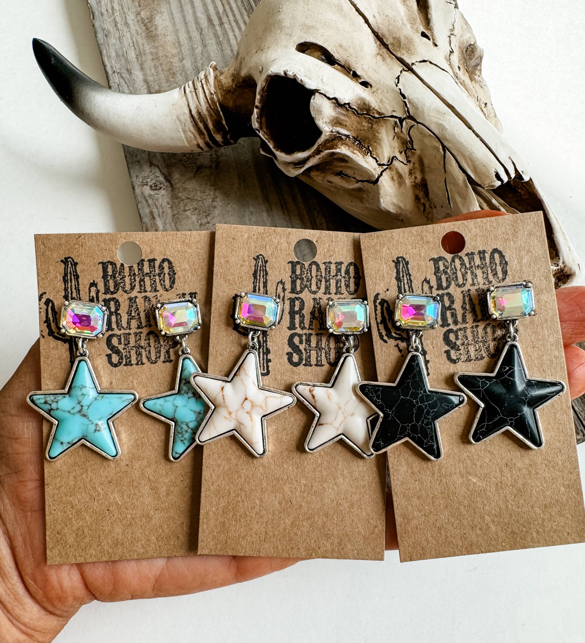 Western Star Cactus Rhinestone Earrings