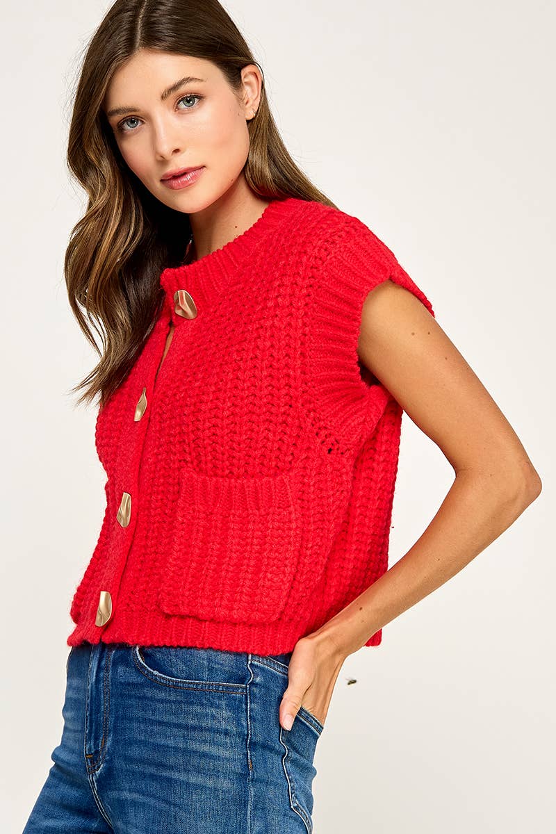 CHUNKY KNIT BUTTON-FRONT VEST TOP
