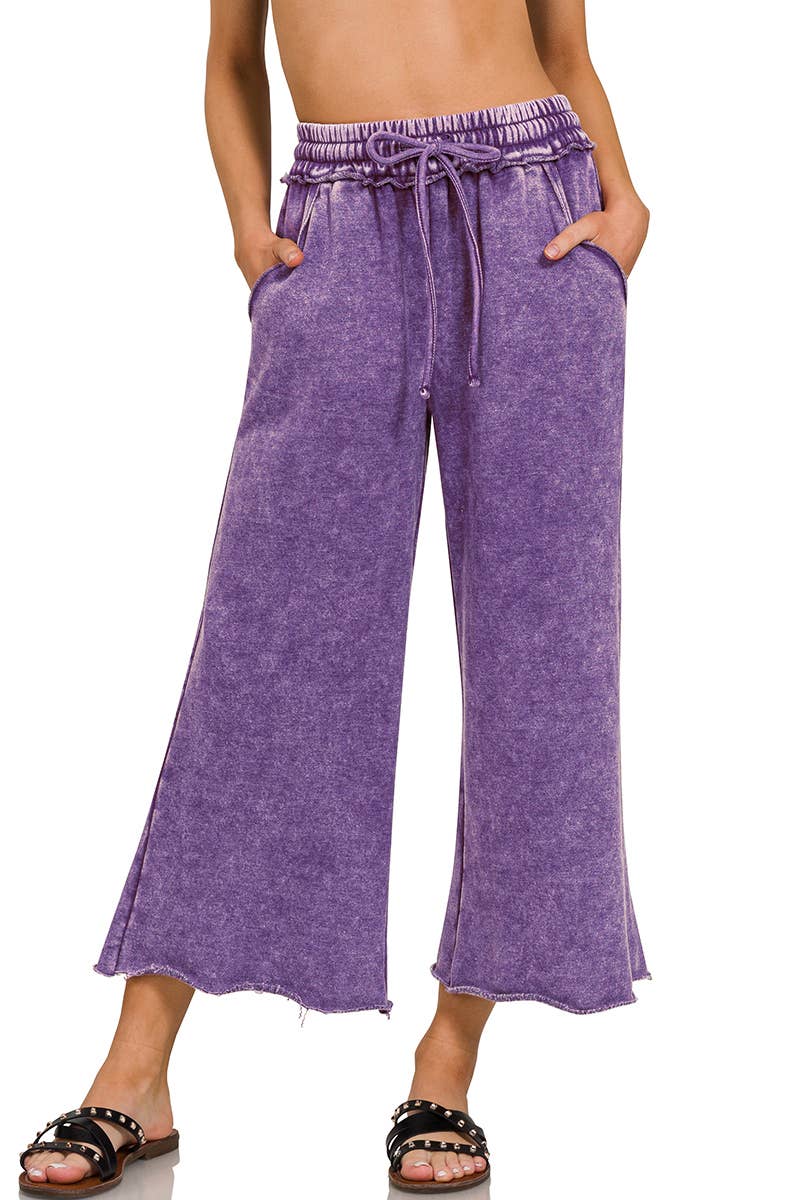 ",.Acid Wash Fleece Palazzo Sweatpants