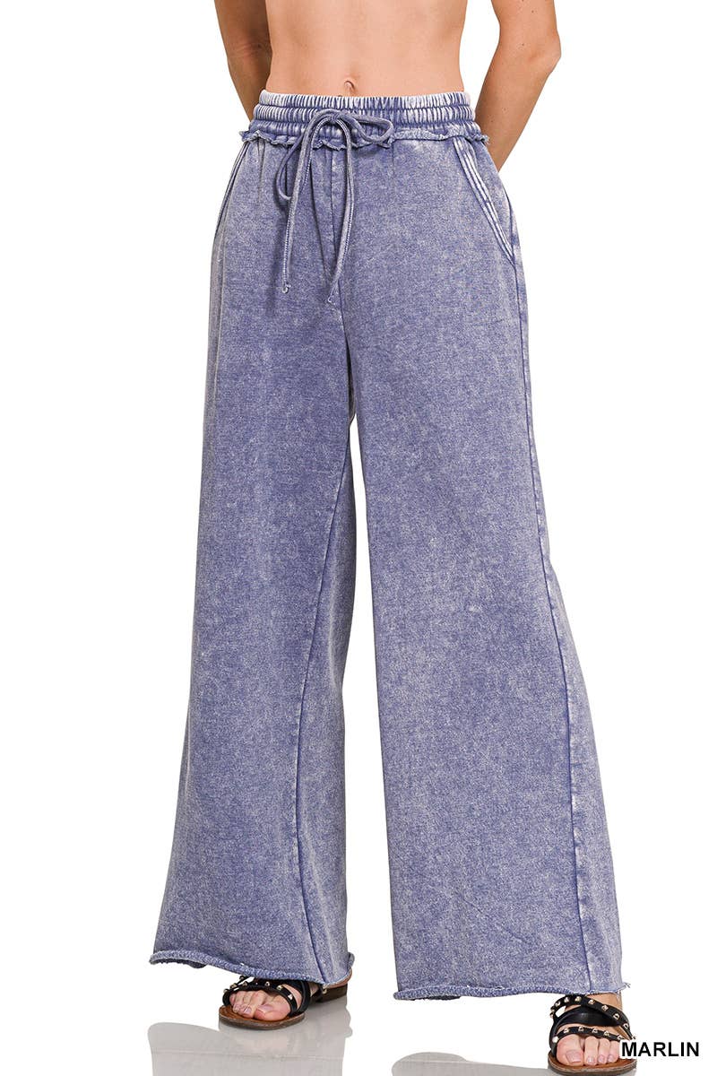 Acid Wash Fleece Sweatpants With Pockets