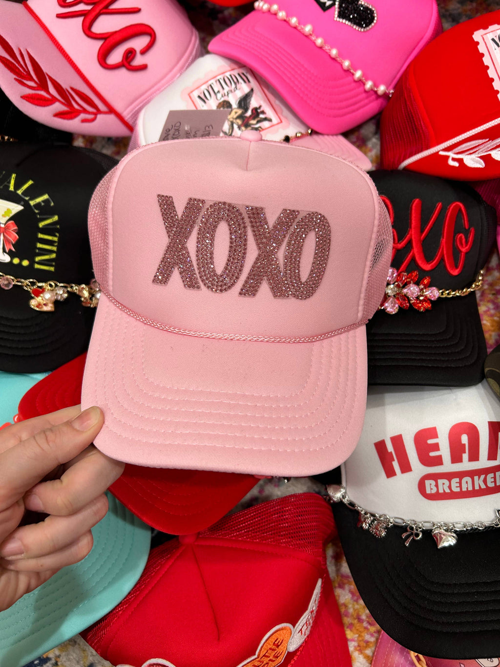 XOXO Rhinestone Trucker | Valentine Cap | Cupid | Hearts |
