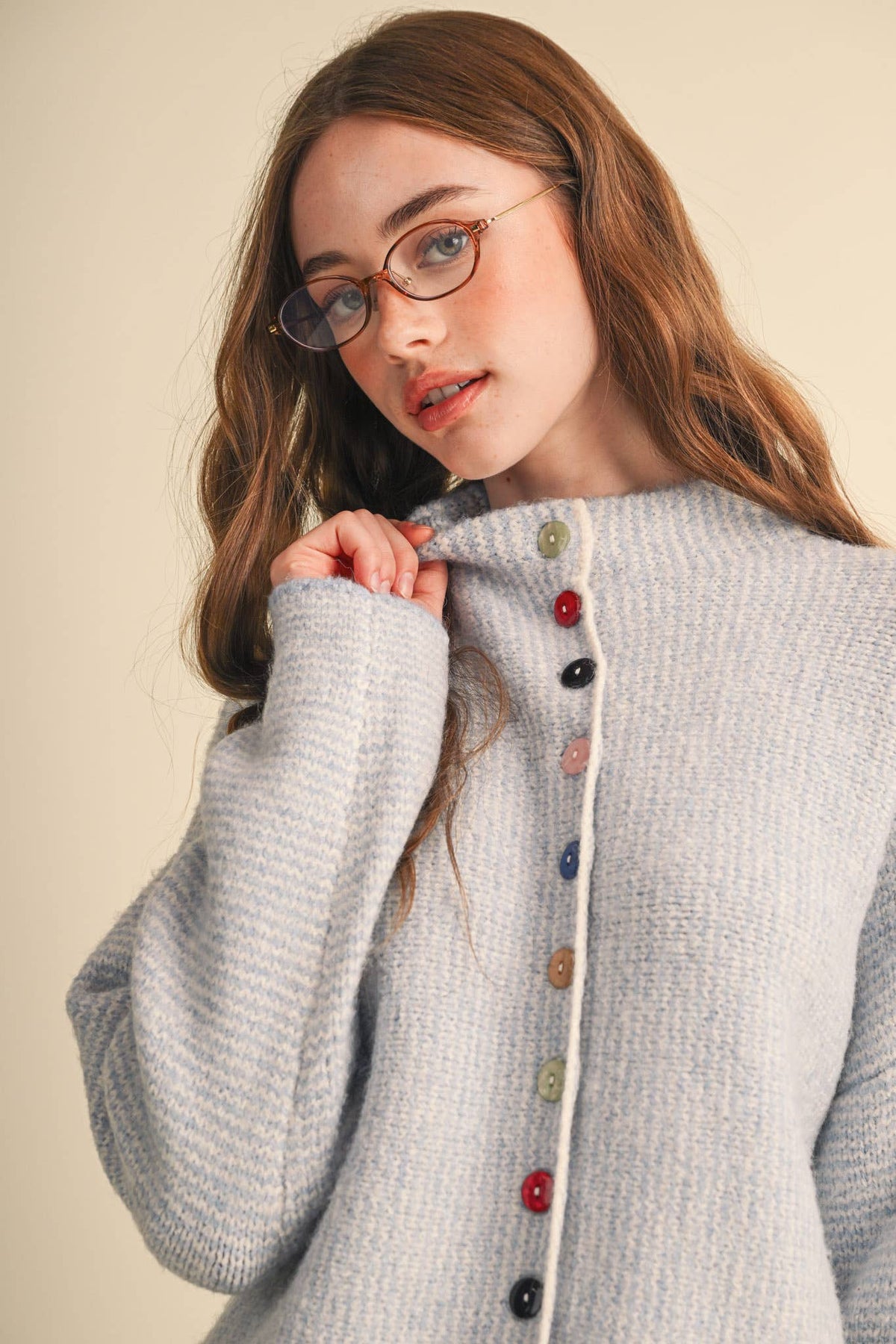 STRIPED SWEATER CARDIGAN WITH COLORFUL BUTTONS