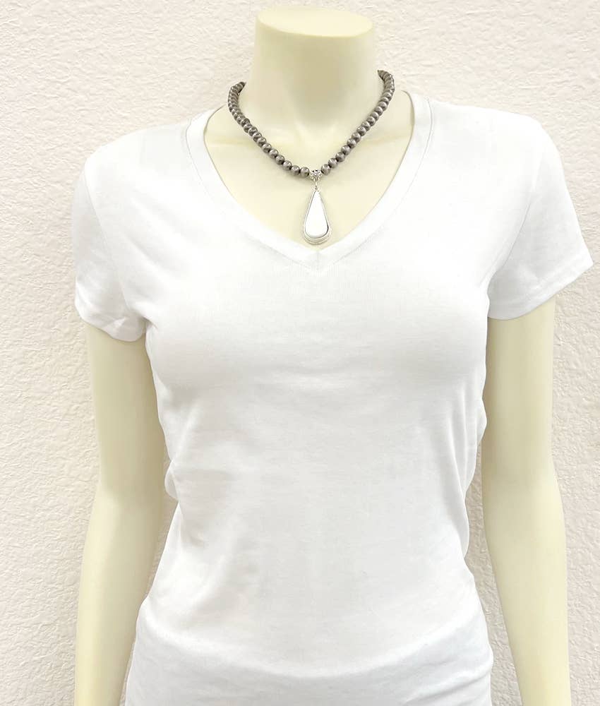 739493, 16" 8mm Navajo White Turquoise Necklace