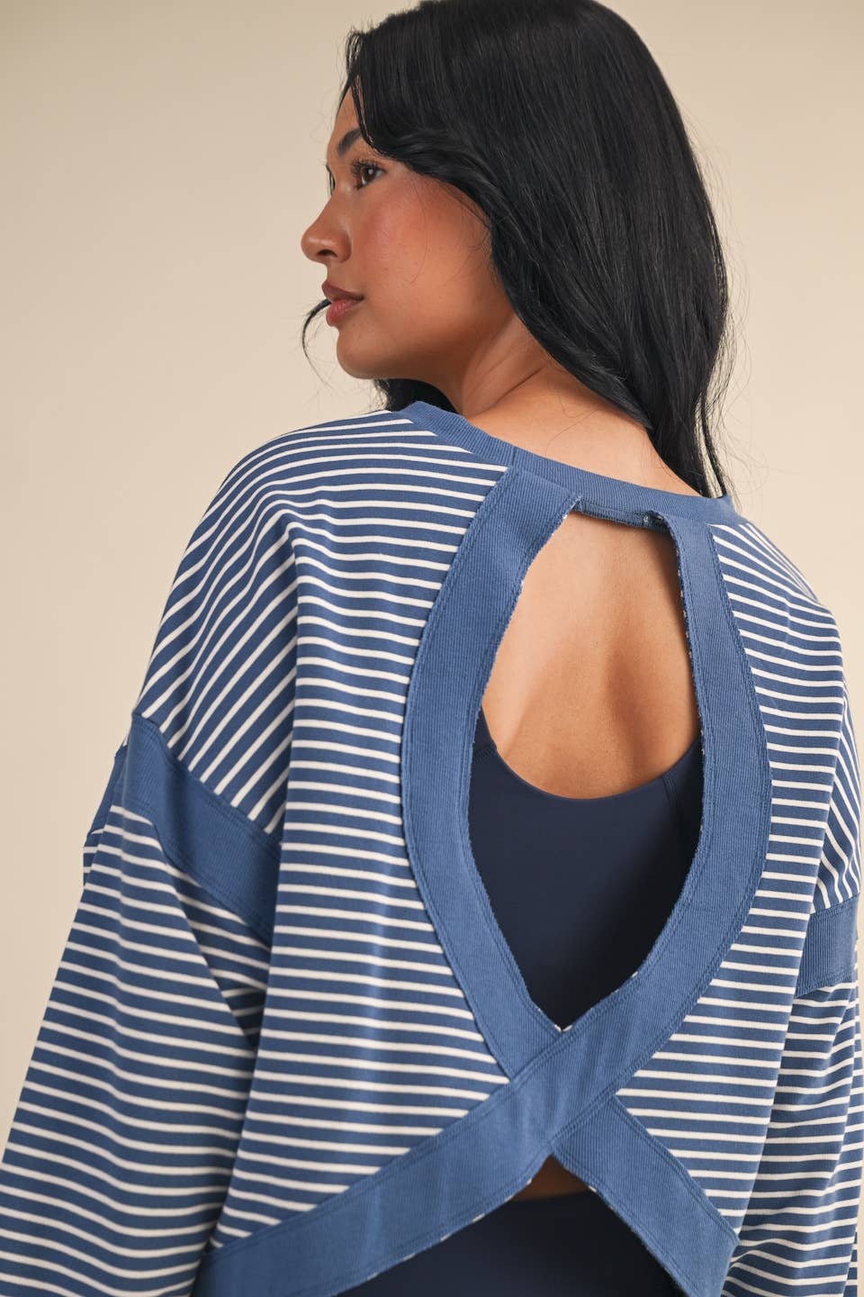 Striped Cutout Back Layering Sweatshirt