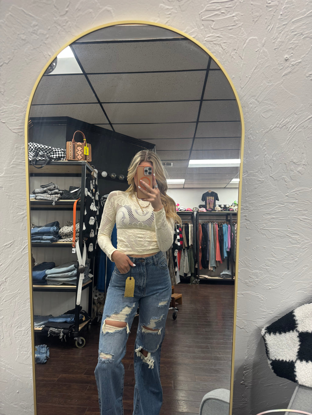 Knit Seamless Jacquard Mock Neck Long Sleeve Top