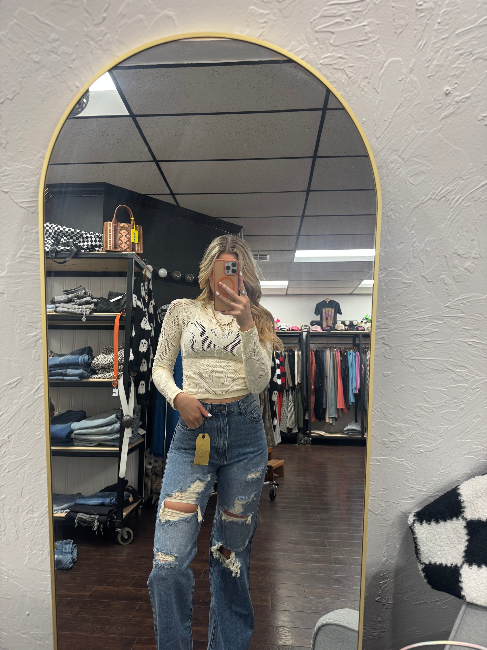 Knit Seamless Jacquard Mock Neck Long Sleeve Top