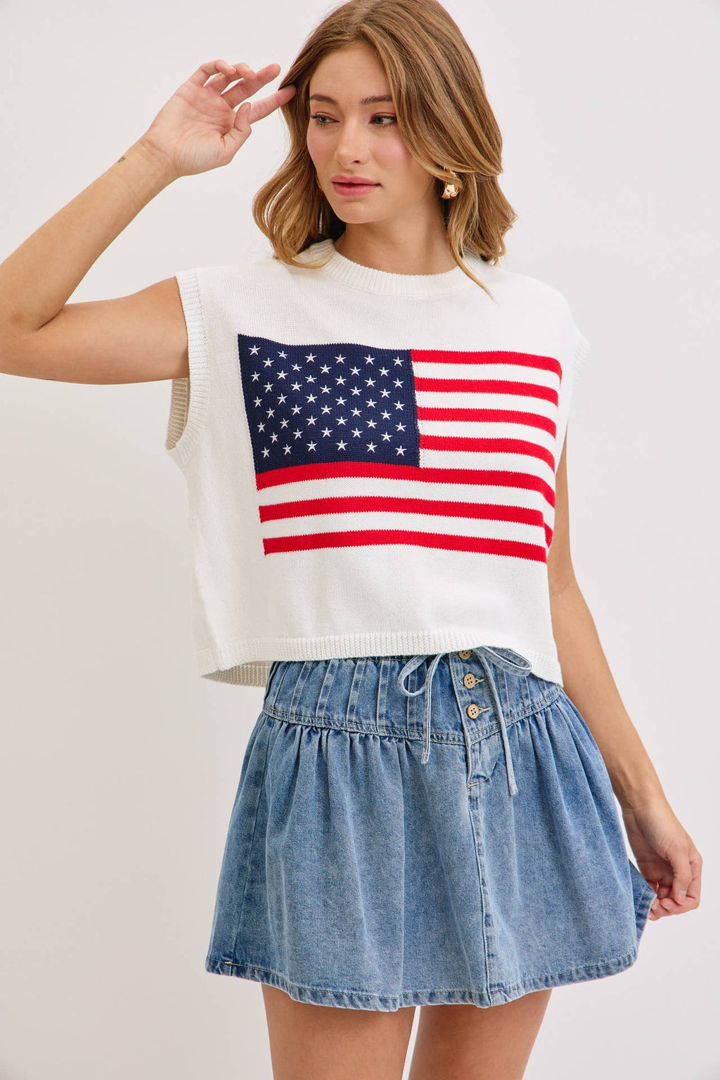 STAR AND STRIPES  AMERICAN  FLAG KNIT TOP