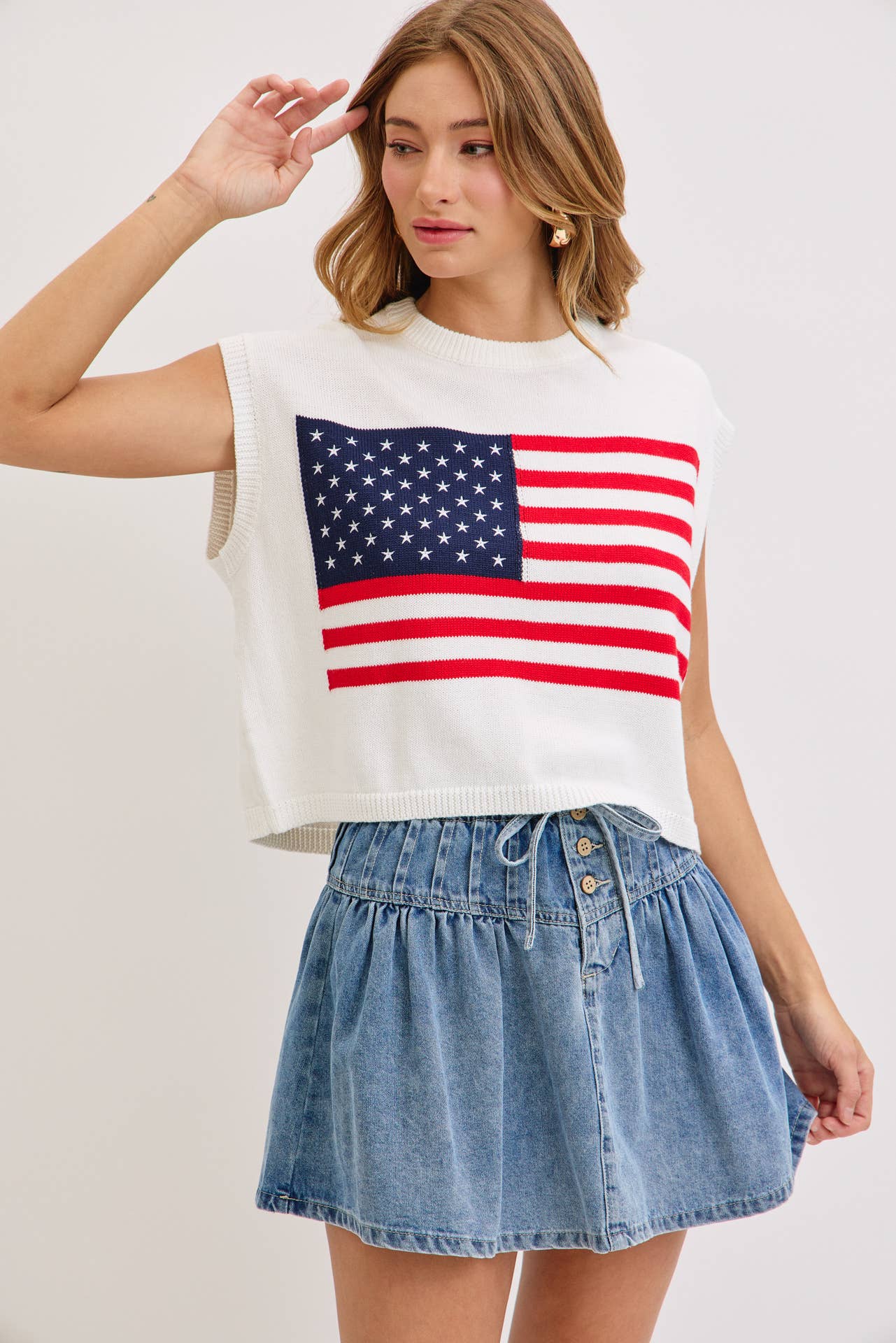 STAR AND STRIPES  AMERICAN  FLAG KNIT TOP