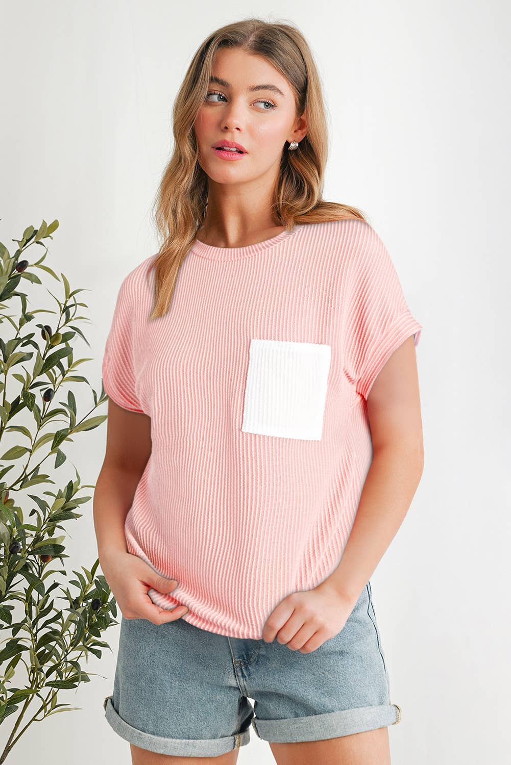 Corded Knit Colorblock Pocketed